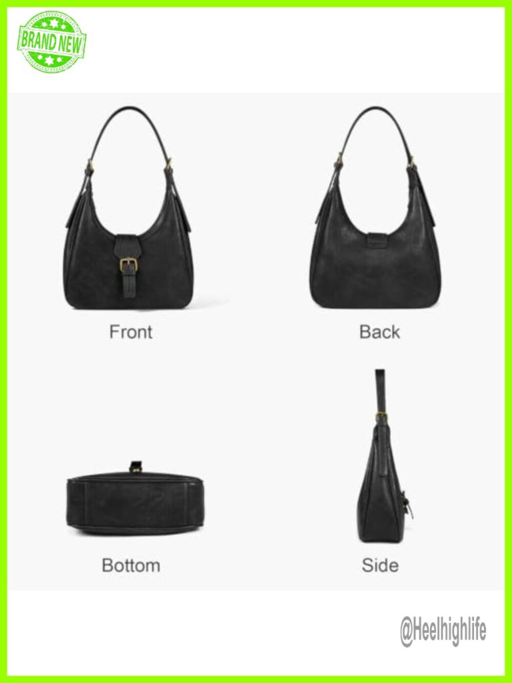 Hobo Shoulder Bag Vintage PU Adjustable Strap Zip - Picture 4 of 6